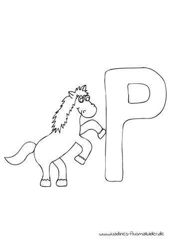tieralphabet abc buchstabe p mit springendem pferd